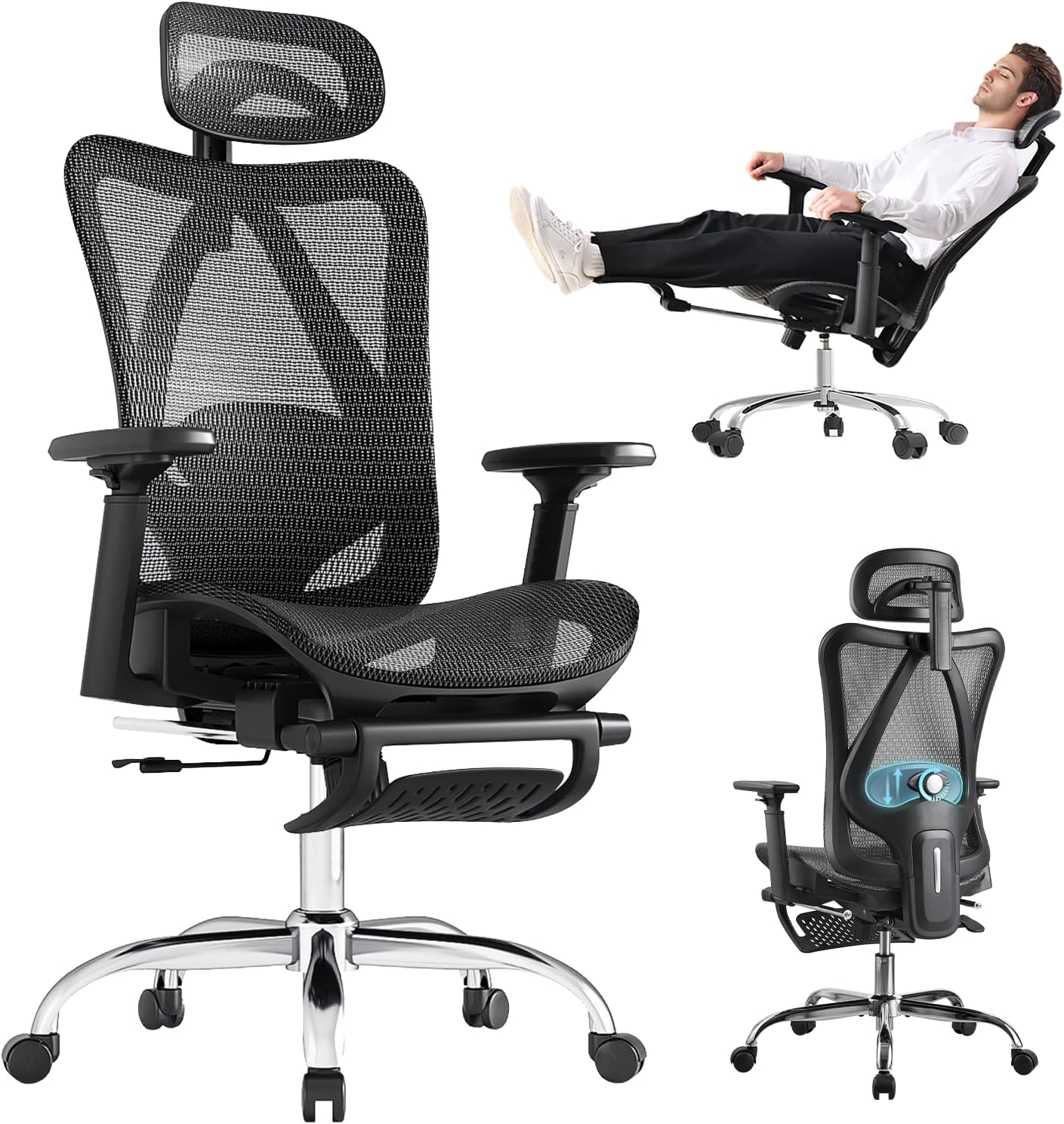 Ultimate Comfort Ergo Chair, 3D Support, Breathable Mesh, Dark Grey