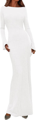 Women's Long Sleeve Maxi Ribbed Knit Dress - Fall 2025 Casual