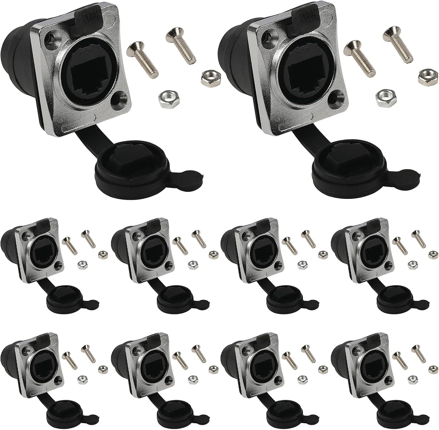 10PCS Panel Mounting RJ45 IP65 Waterproof PCB Signal Connectors