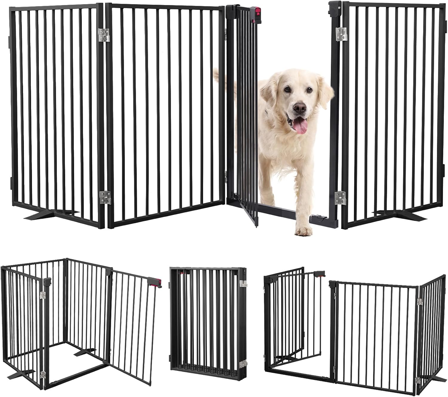 Metal Freestanding Dog Gates with Door for Indoor & Outdoor Use