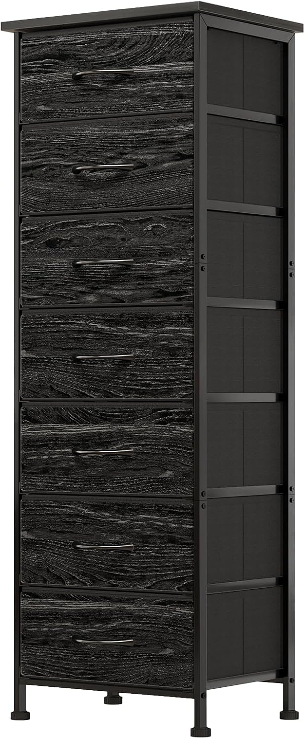 Fixwal Black Oak Tall Dresser with 7 Fabric Drawers for Storage