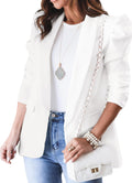 KIRUNDO Women's Puff Sleeve Open Front Blazer - Elegant Office Staple