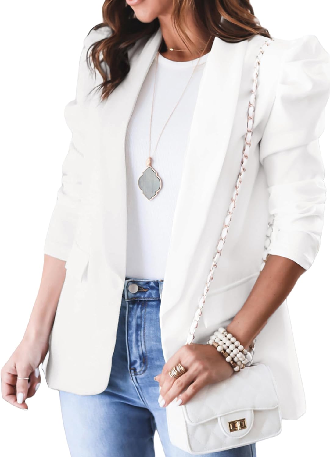 KIRUNDO Women's Casual Blazers with Puff Sleeves for Work