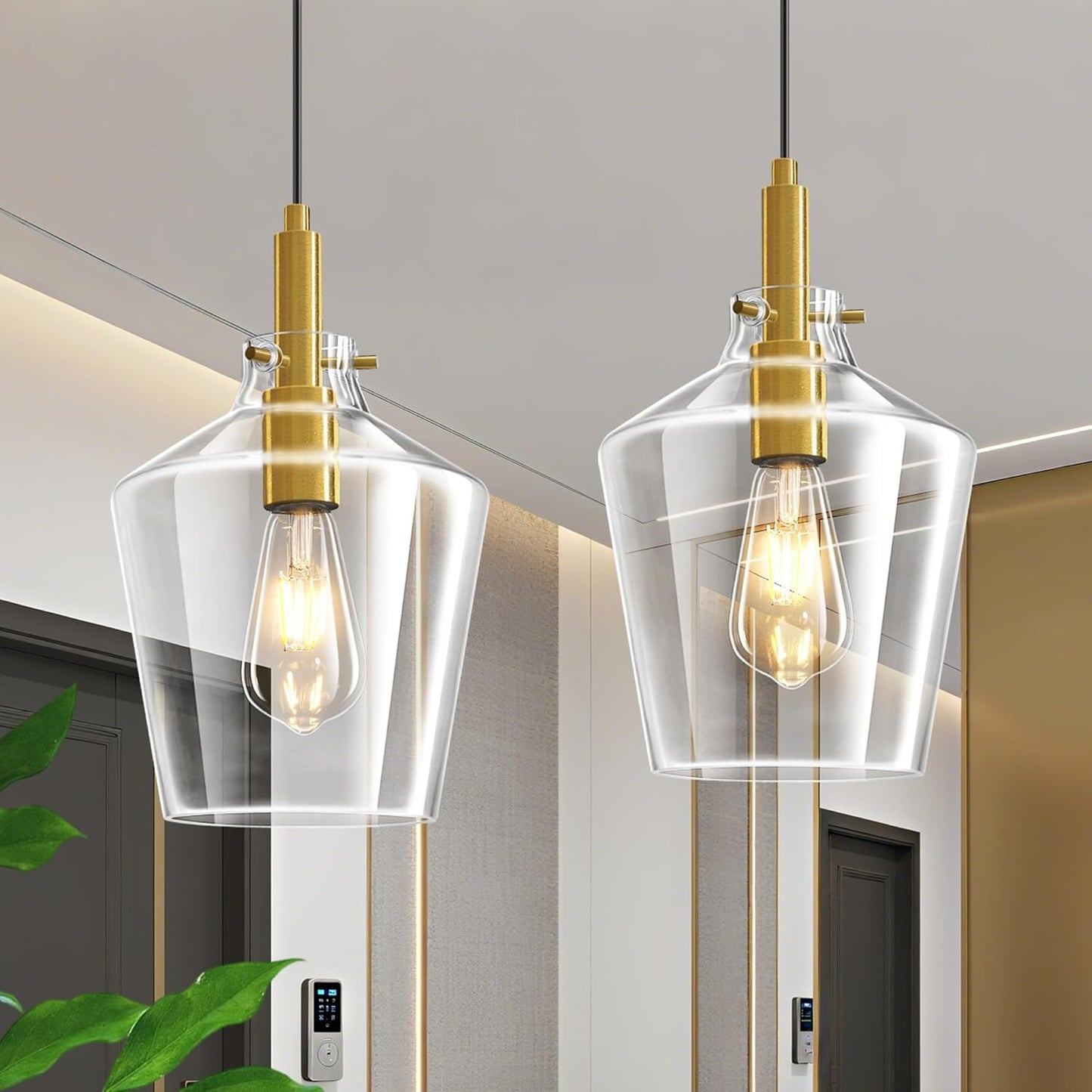 Modern Glass Pendant Lighting for Kitchen Island 2 Pack