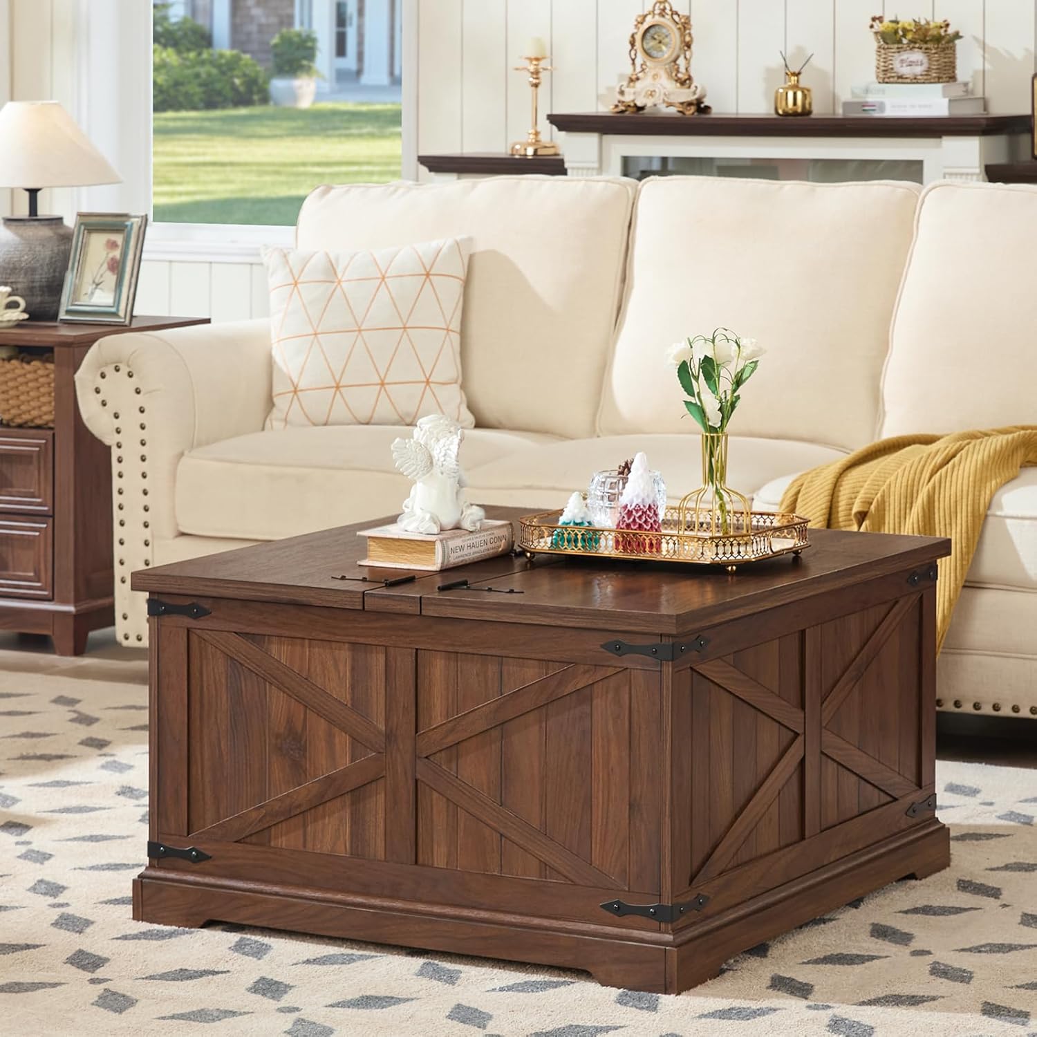 Farmhouse Coffee Table with Large Hidden Storage Compartment