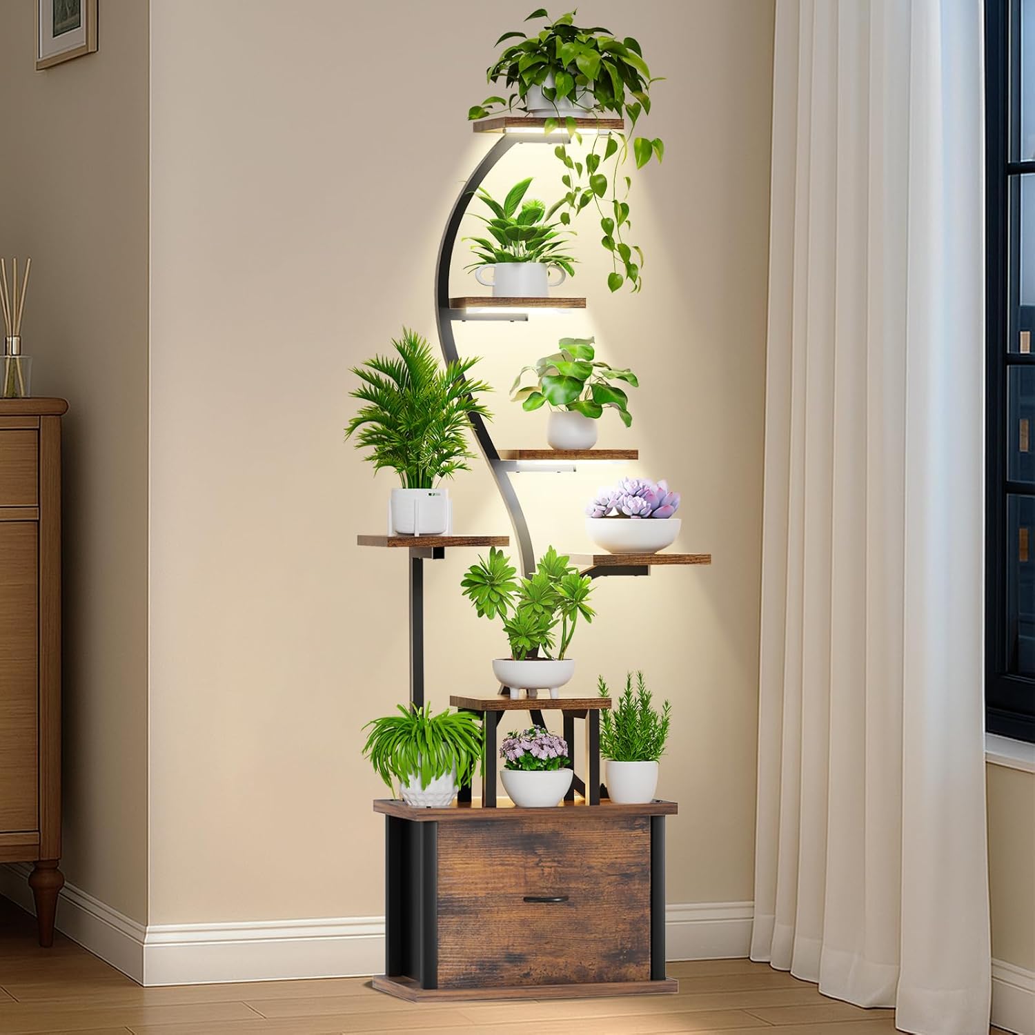 Indoor Plant Stand with Grow Lights - 8 Tiered Metal Shelf