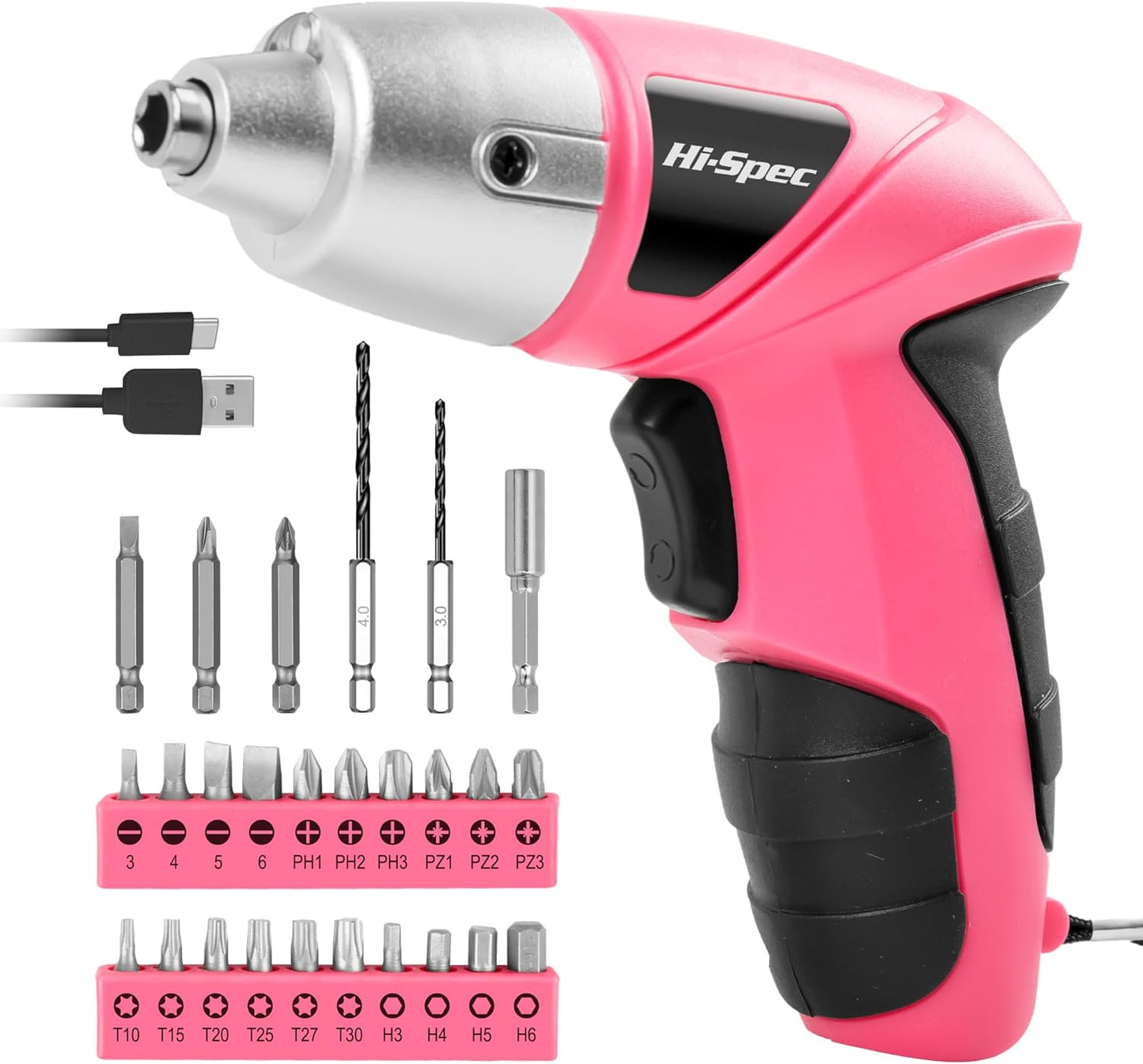 Hi-Spec Pink Electric Screwdriver Set- Cordless Power!