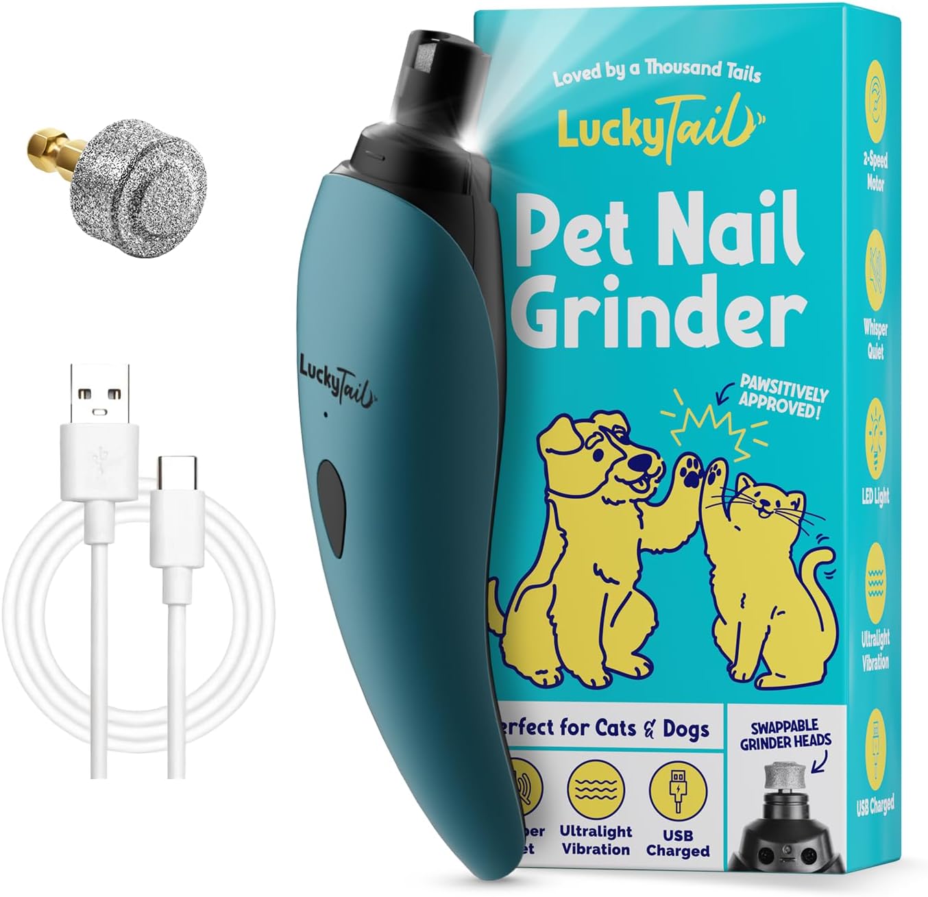 LuckyTail Pet Nail Grinder for Dogs and Cats - Quiet & Effective