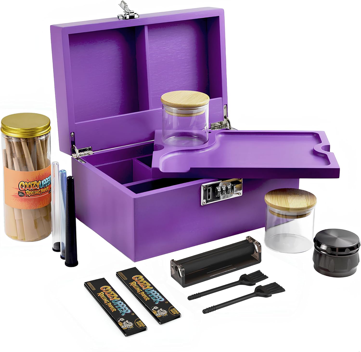 Large Bamboo Storage Box with Removable Tray for Organization