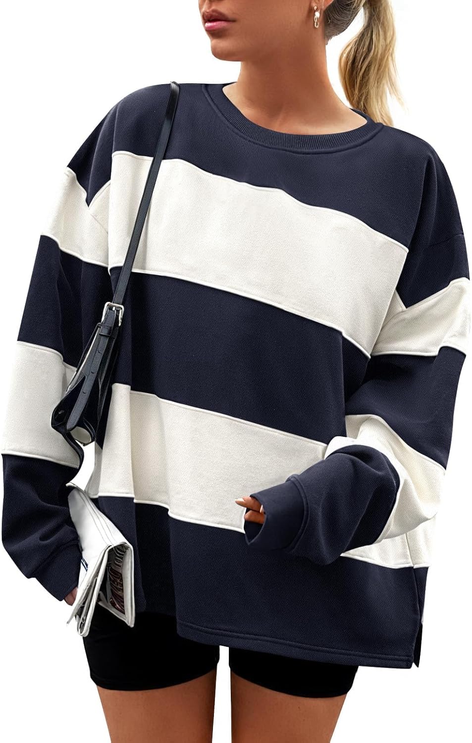 ZESICA Women's Oversized Striped Fleece Pullover for Fall Style