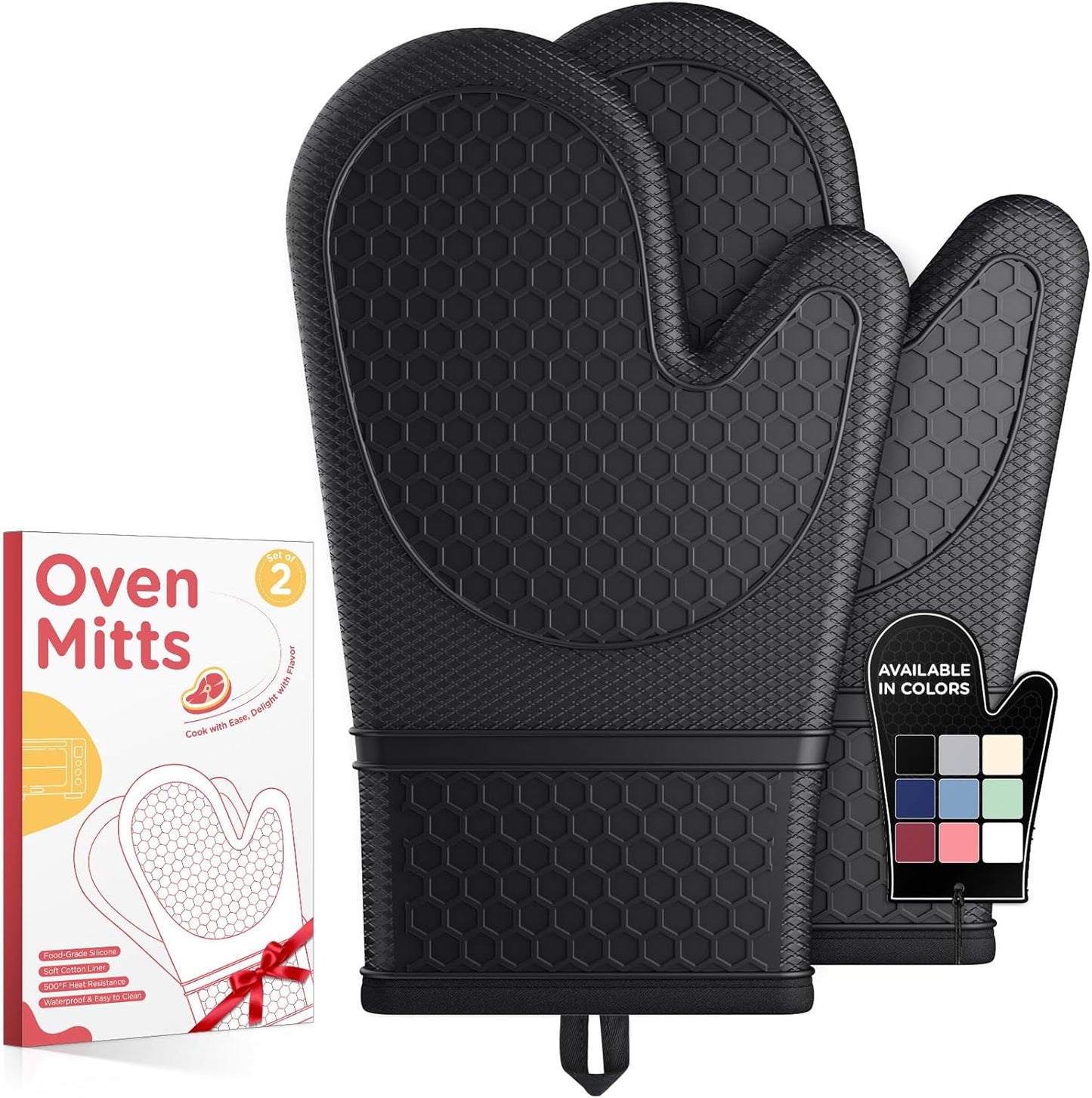 Kitsure Silicone Oven Mitts Set - Heat Resistant & Non-Slip