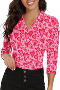 Womens 3/4 Sleeve Golf Polo Shirt V Neck Button Down - Comfortable Fit