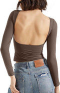 SUUKSESS Women Backless Open Back Long Sleeve Top - Double Lined Fit