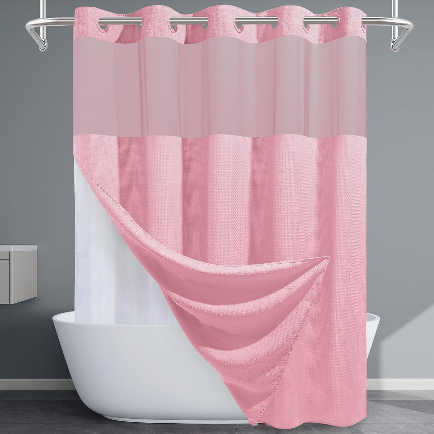 Pink Shower Curtain with Liner - Heavy Duty 230GSM Fabric