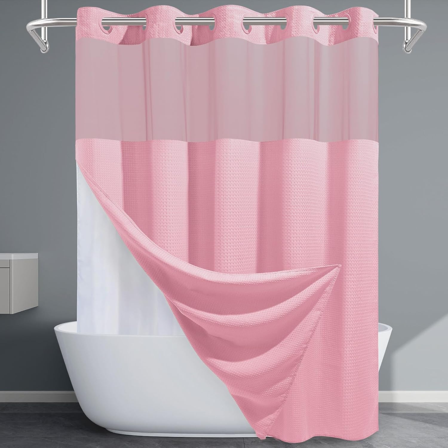 Pink Shower Curtain with Liner - Heavy Duty 230GSM Fabric
