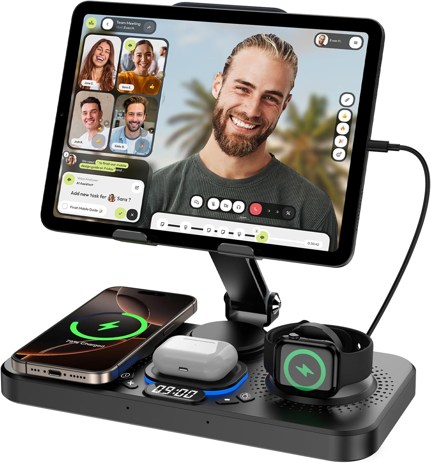 6 in 1 Wireless Charger for Apple Devices with Clock & Light