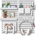 White Peg Board Wall Organizer Kit - Compact Panels for Gaming