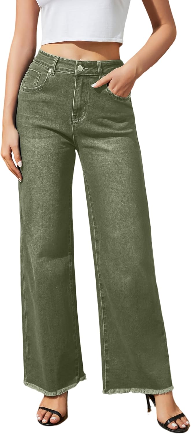 Women's Wide Leg Jeans High Waisted Stretchy Casual Denim