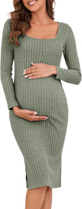 Long Sleeve Maternity Sweater Dress for Fall Winter - Cozy Ribbed Fit