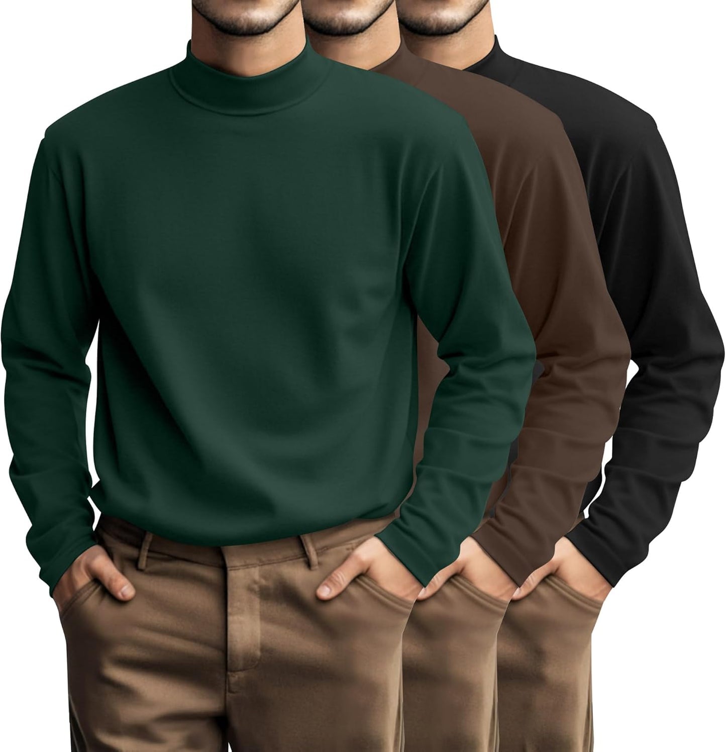 Plus Size Men's Mock Turtleneck Shirt 3 Pcs Casual Wear