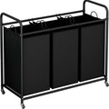 LINZINAR 3-Bag Laundry Basket Sorter Cart - Rolling Lockable Hamper