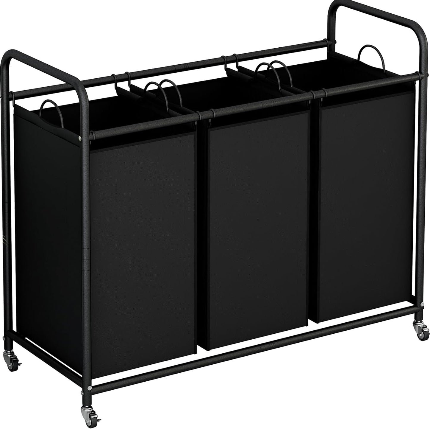 LINZINAR 3-Bag Laundry Basket Hamper with Rolling Wheels