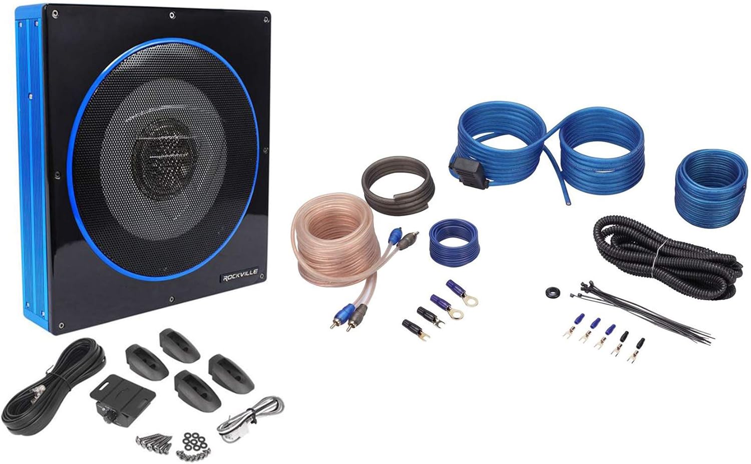 Rockville RW10CA 10 Slim Powered Subwoofer Bundle for Cars