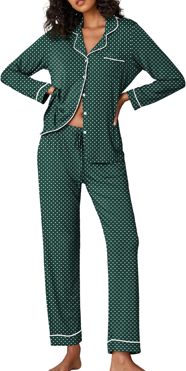 Ekouaer Pajamas Women's Long Sleeve Sleepwear Soft Button Down