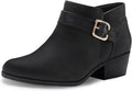 Athlefit Women's Chunky Low Heel Ankle Boots - Comfortable Everyday PU