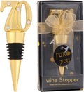 24 Pack 70th Birthday Wine Bottle Stoppers - Black & Gold Favor Set