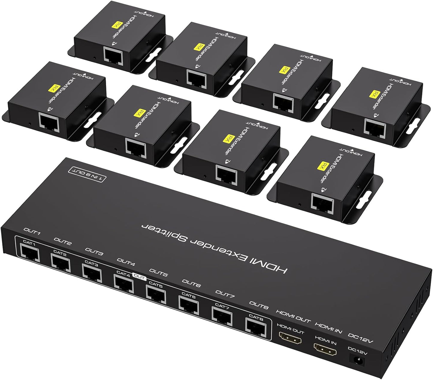VPFET HDMI Extender Splitter Over Ethernet 1 in 8 Out for 165FT
