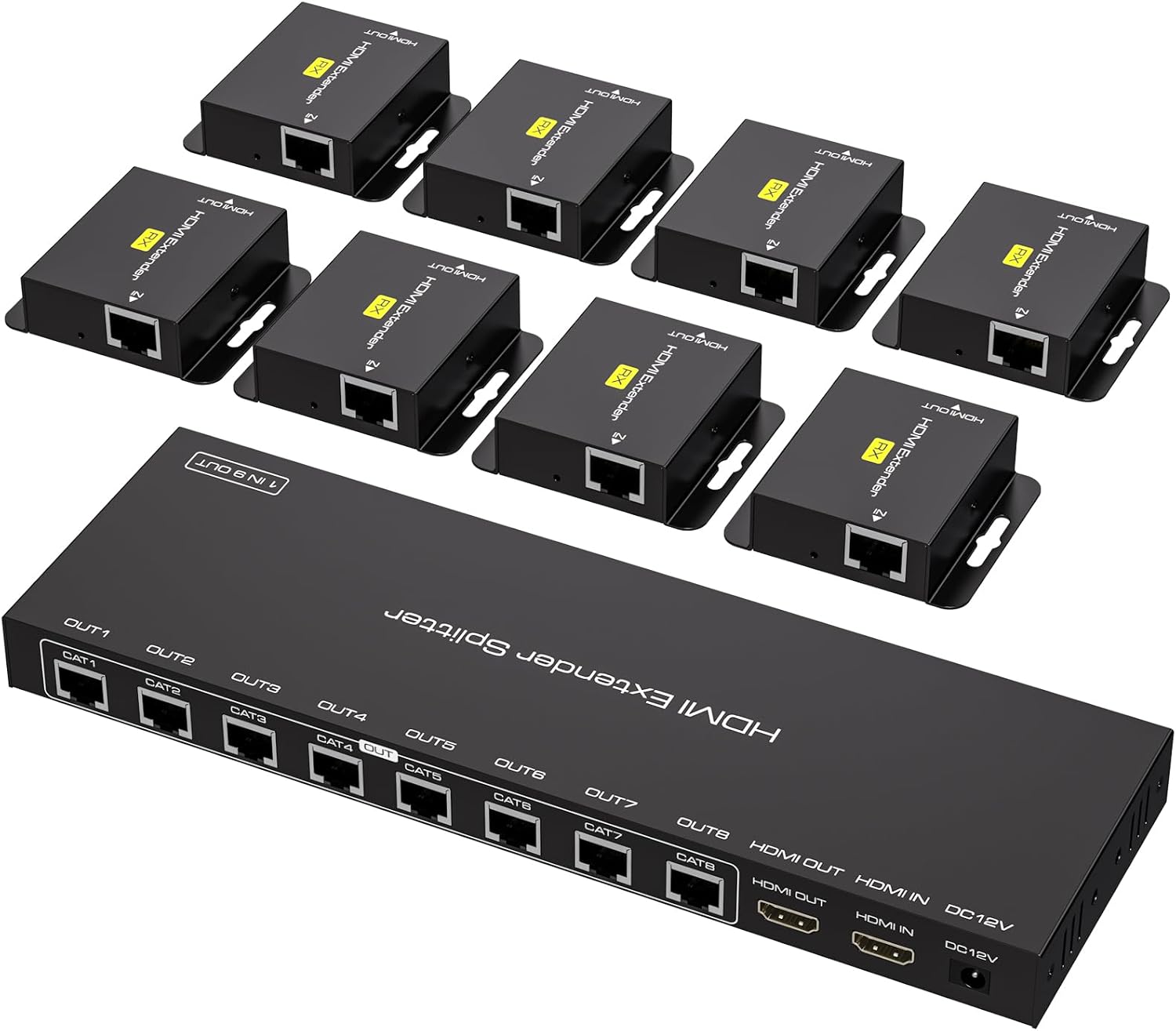 VPFET HDMI Extender Splitter Over Ethernet 1 in 8 Out for 165FT
