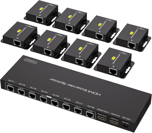VPFET HDMI Extender Splitter Over Ethernet 1 in 8 Out for 165FT
