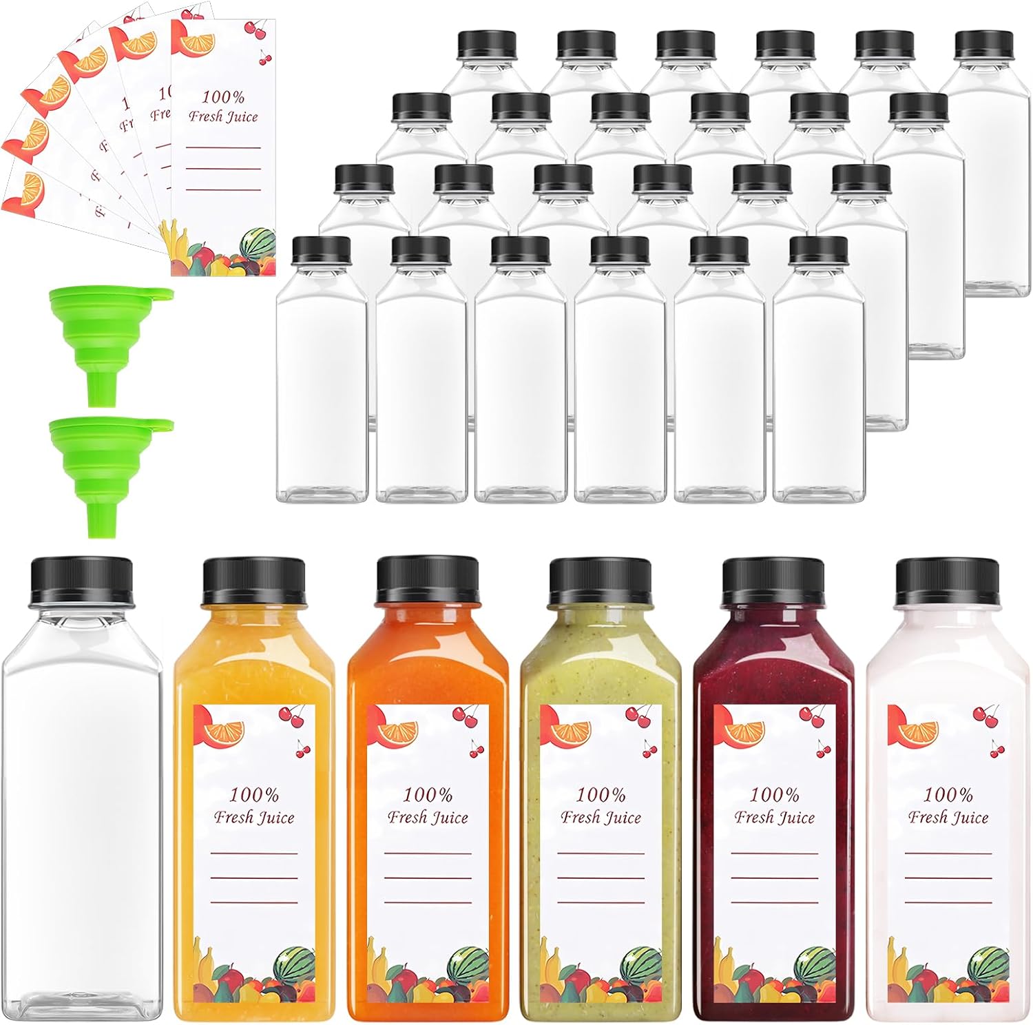 80pcs 12oz Juice Bottles with Caps for Smoothies and Juicing