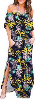 LILBETTER Womens Off The Shoulder Ruffle Party Maxi Dress (Style KPYK)