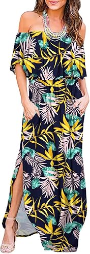 LILBETTER Womens Off The Shoulder Ruffle Party Maxi Dress