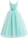 Mint Green Flower Girl Tulle Dress - Spaghetti Strap A-Line Gown