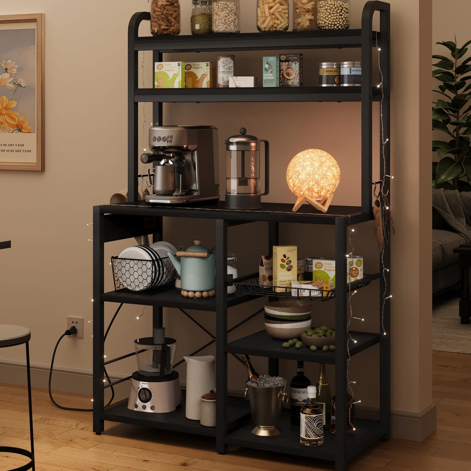 6-Tier Microwave Stand with Power Outlet
