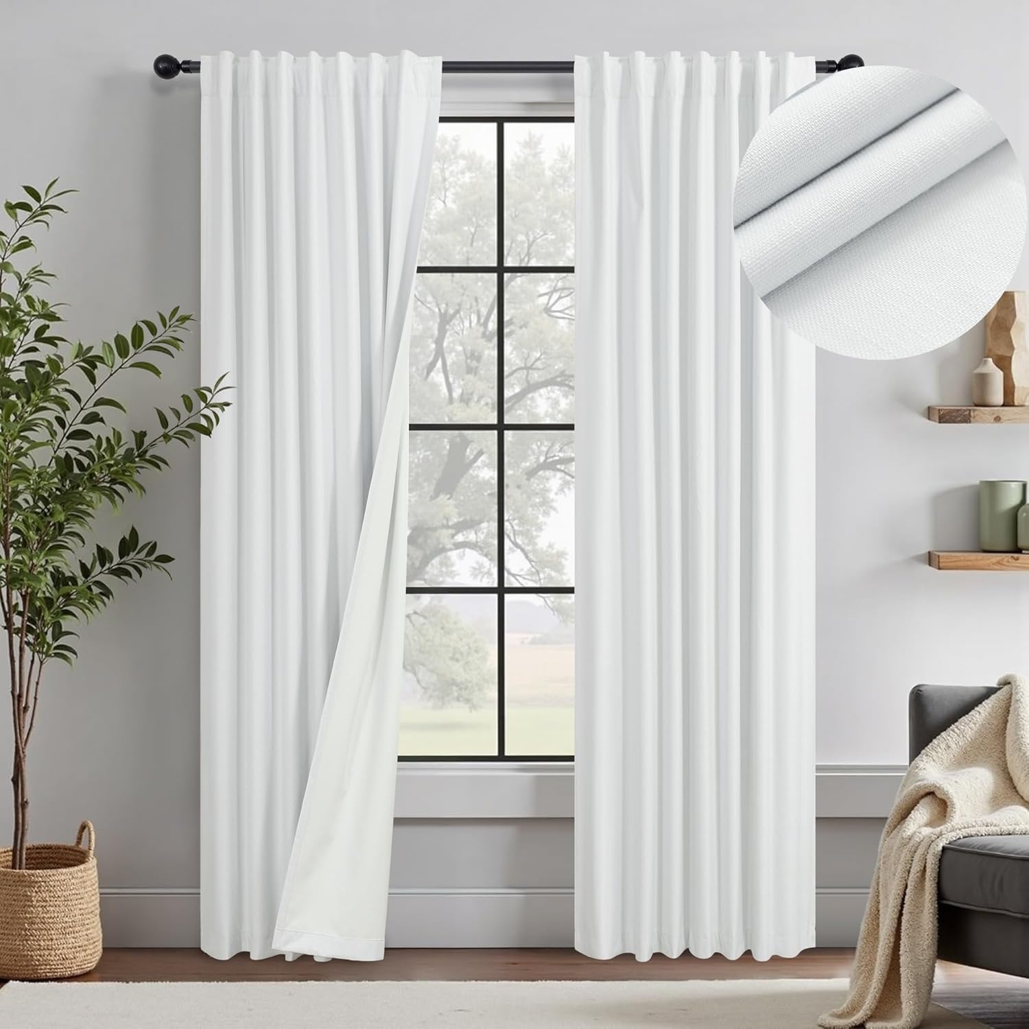 White Living Room Darkening Curtains for Elegant Home Decor