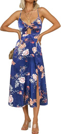 Fashionme Spaghetti Strap Satin Midi Dress - Tie Front Backless Split