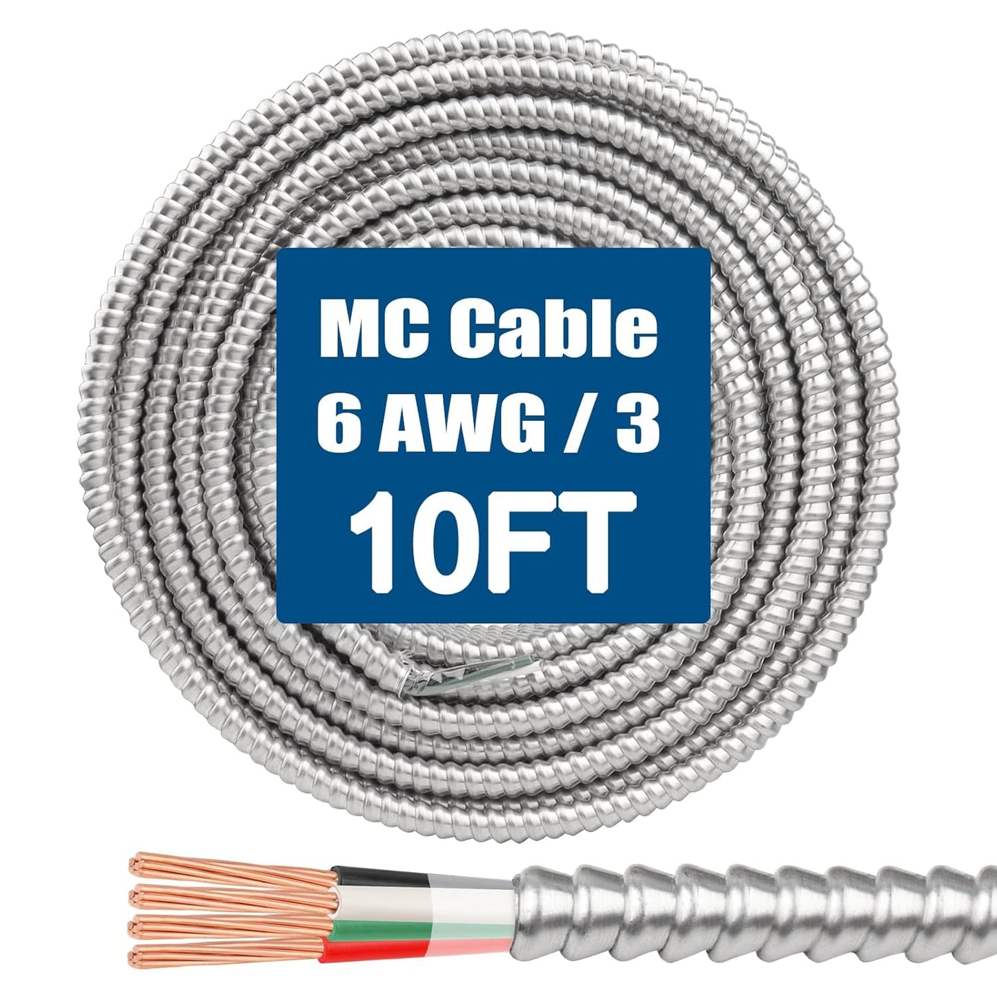 6/3 MC Cable with Ground - 10FT Heavy-Duty Copper Wire