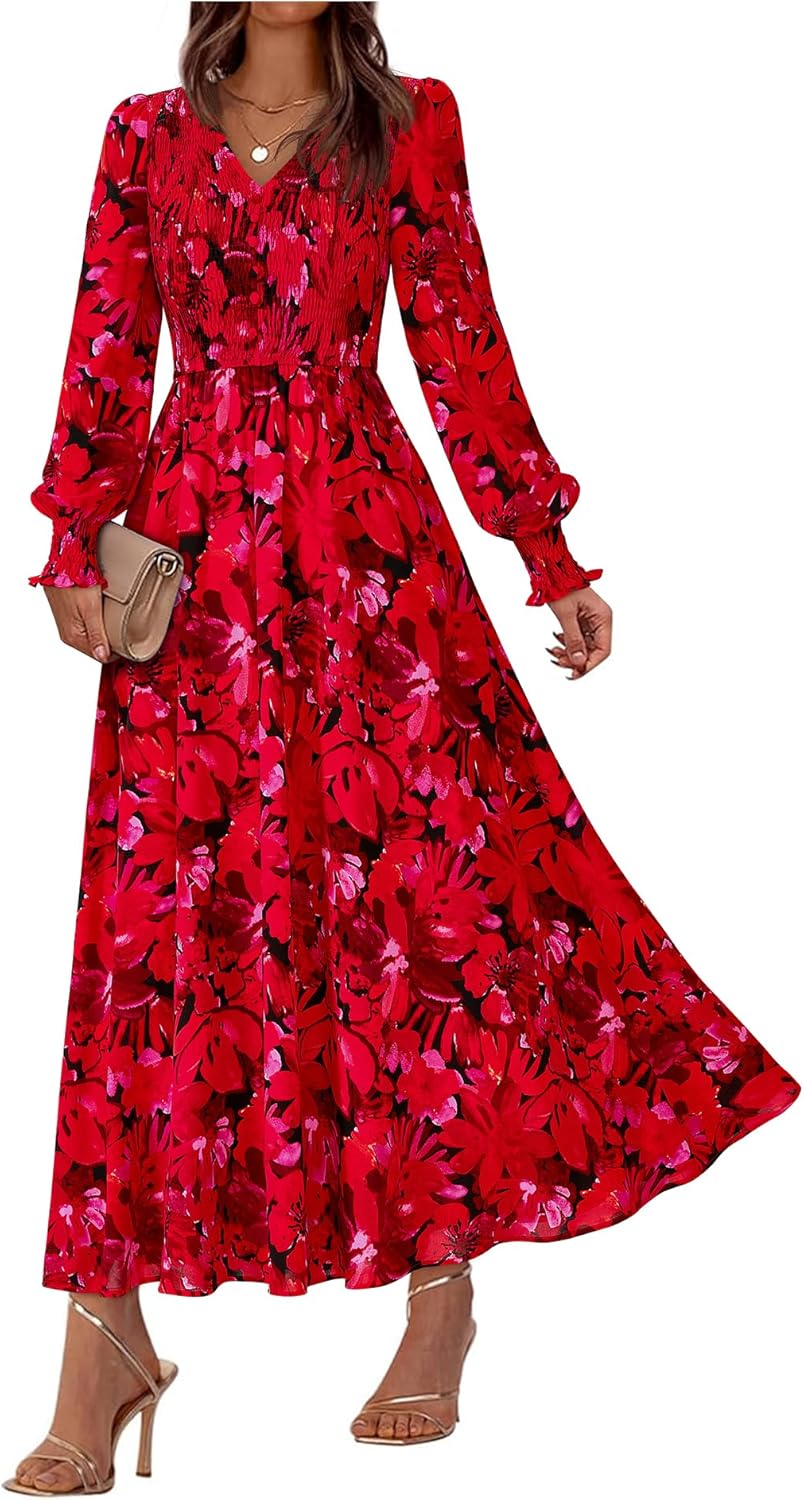 BTFBM Women Fall Wedding Guest Maxi Dresses 2025 Floral V Neck