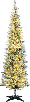 HOMCOM 6 ft Pre-Lit Slim Noble Fir Christmas Tree - Warm LED Ambience