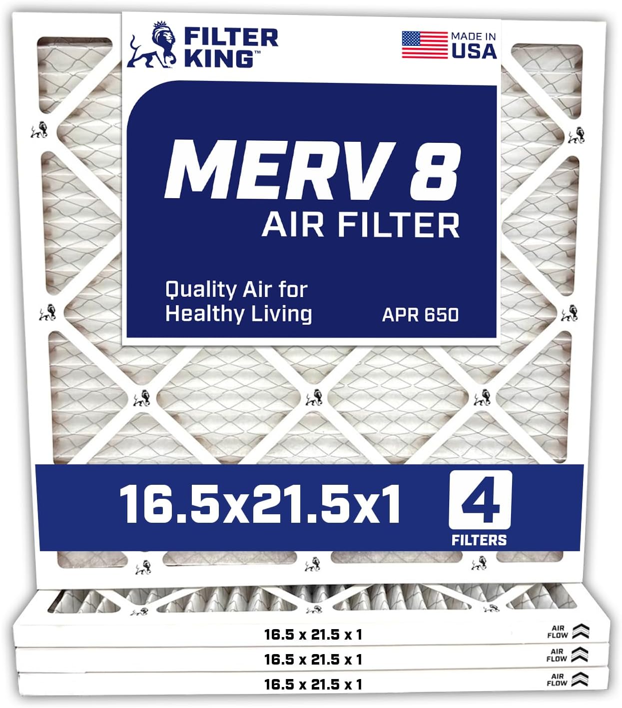MERV 8 Air Filter 16.5x21.5x1 - 4-Pack for HVAC Systems
