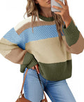 Color Block Cropped Sweater - Trendy Oversized Striped Pullover look