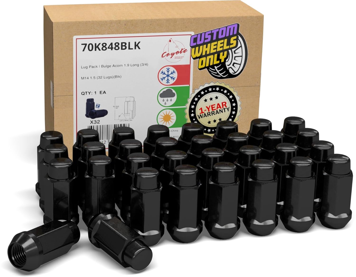 32 Pcs M14x1.5 Bulge Acorn Lug Nuts for Chevy Ford Ram