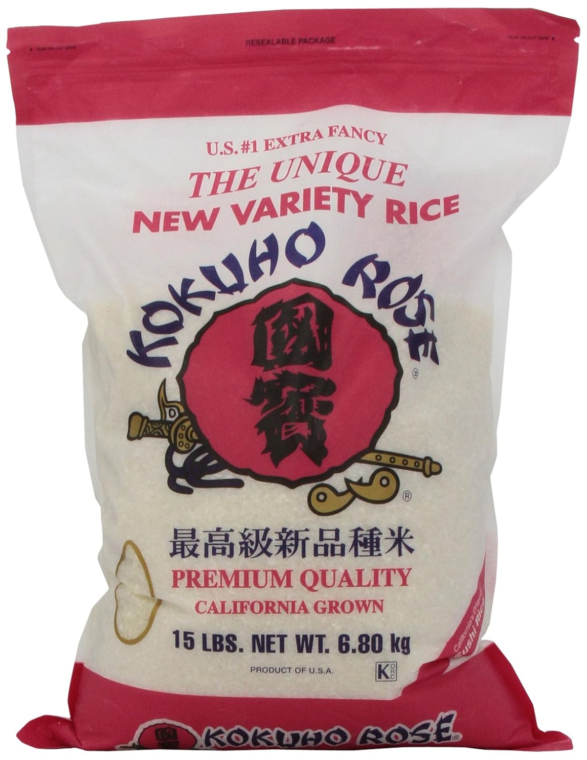 Kokuho Rose Rice 15-Pound Bag - Premium California Medium Grain