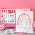 3 Piece Rainbow Boho Crib Bedding Set for Girls - Soft Pink Nursery