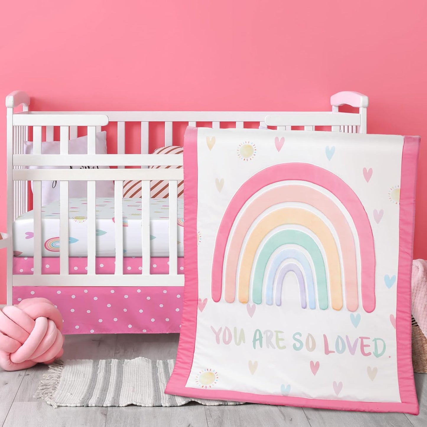 3 Piece Rainbow Boho Crib Bedding Set for Girls - Soft & Stylish