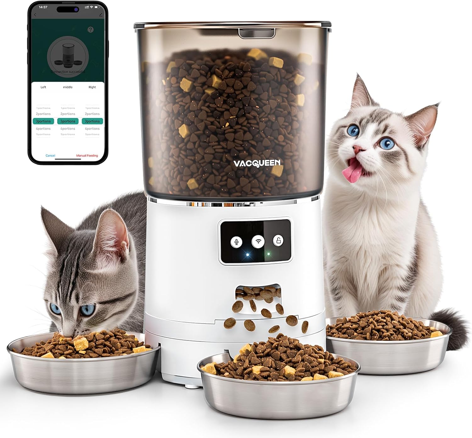Automatic Cat Feeder for 3 Cats with Smart WiFi Control